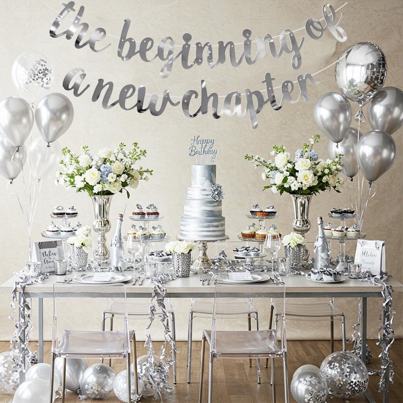 BEISHIDA Double-Sided Silver The Beginning of A New Chapter Banner,Farewell Book Themed Housewarming Party Congratulations Decorations,Going away party Retirement Garland,Graduation Sign 2025 Banner - Image 4